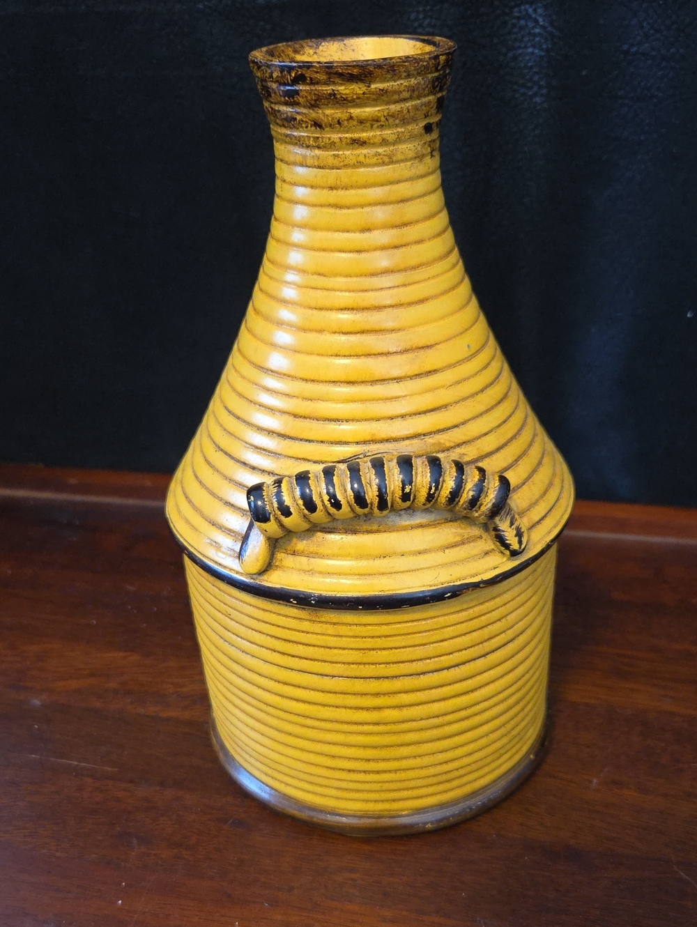 Kirklands Yellow Ribbed Resin Loop-Handled Vase - Picture 3 of 5
